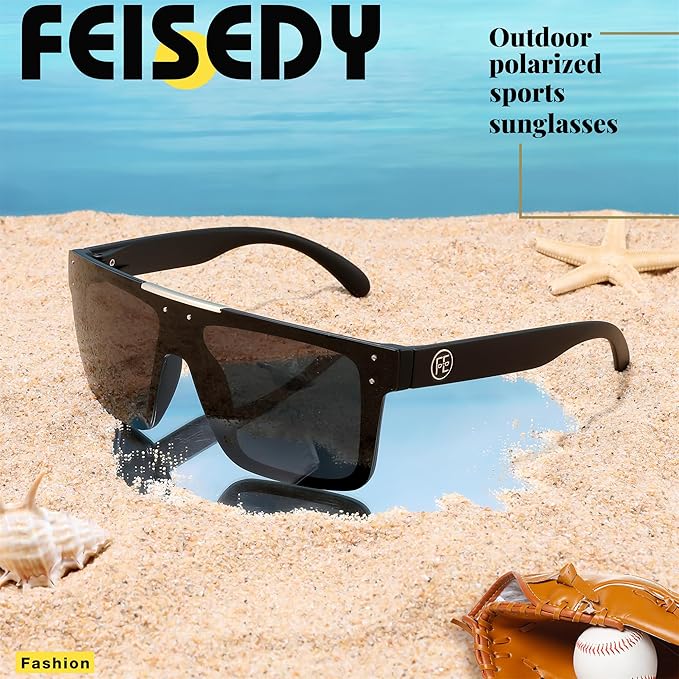 FEISEDY Men Sunglasses Polarized Oversized Square Flat Top Cycling Running Fishing Golf Hiking Sports B2990