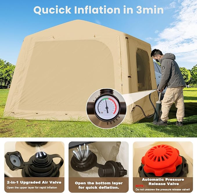 Inflatable Tents for Camping, Blow Up Tent with Hand Pump, Easy Setup InflatableTent 4 Season Tent, Waterproof Oxford Air Glamping Tents for Camping Adult 4/6/8 Person