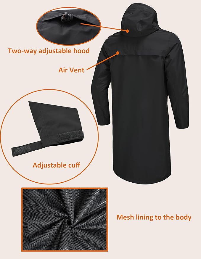 Rain Jacket Men,Waterproof Breathable Long Raincoat with Hood Mesh Lining,Windbreaker for outdoor activities