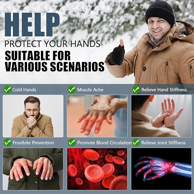 Heated Gloves for Men Women, Rechargeable Full & Half Hands Electric Gloves Heated Fingerless Touchscreen Gloves Heated Winter Hand Warmer for Work Cycling Skiing Outdoor Snow (Medium)