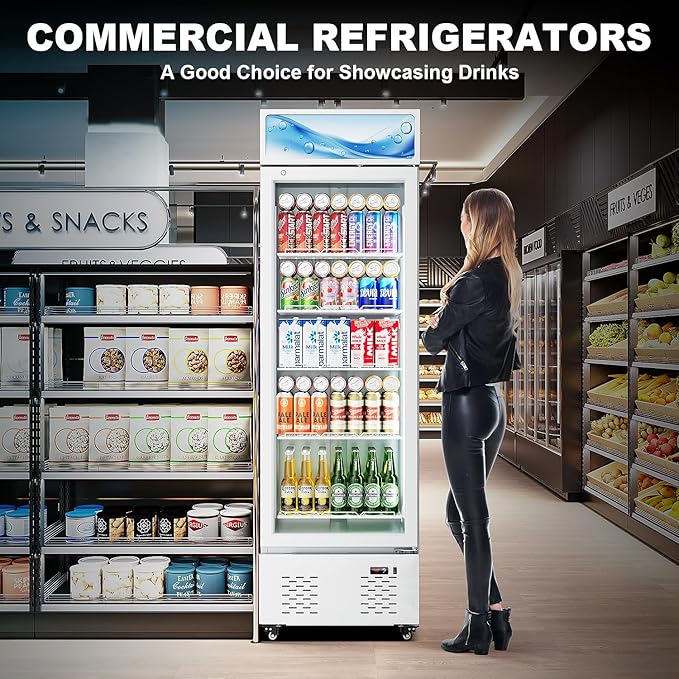 12 Cu.ft. Commercial Beverage Fridge Merchandiser Refrigerator Glass Door Upright Display Cooler with LED Light and Adjustable Shelves for Restaurant Grocery Stores Home, White