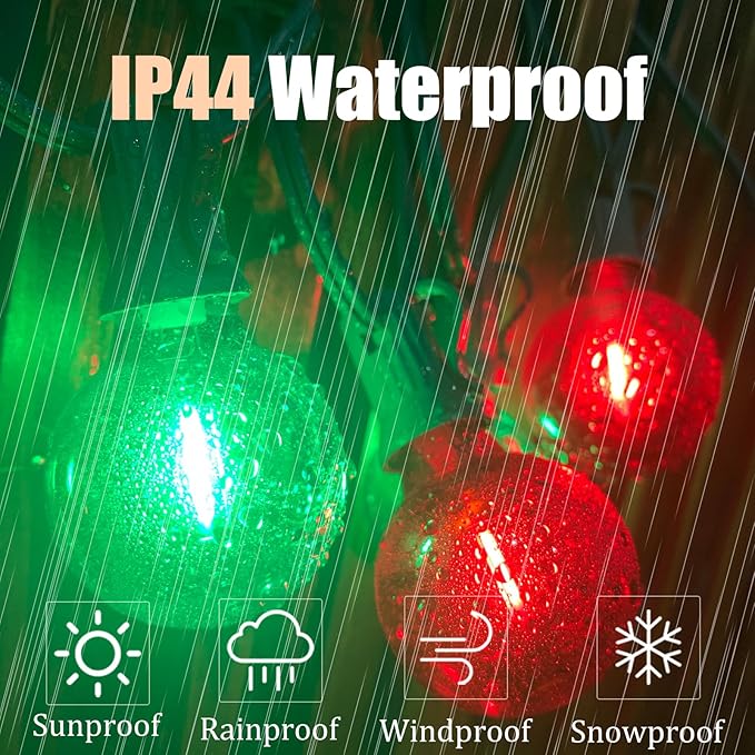 Abeja 50FT Multicolor Christma Lights Outdoor, 50Ft Outdoor Red/Green Christmas Lights with 25 LED Colorful Bulbs(2 Spare), Outside Christmas Hanging for Tree Roofline Holiday Party