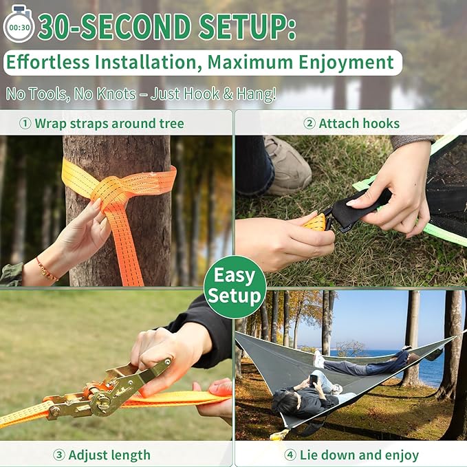 LUKETURE Triangle Camping Hammock, 10ft Multi Person Hammocks Max 1100 lbs for Outdoor Relaxing, Extra Large Hammock w/Ratchet/Webbing Straps (10ft-Triangle Camping Hammock)