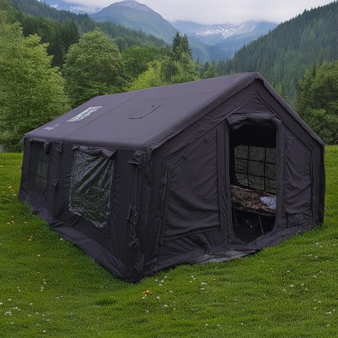 Coody | Rbm Outdoors Koala/Hub/Octopus Inflatable Tents for Camping with Stove Jack, 2/8/10 Person Luxury Canvas Blow Up Tent, 2 Room, Easy Setup Casa de Campaña, Large Inflatable House with Pump