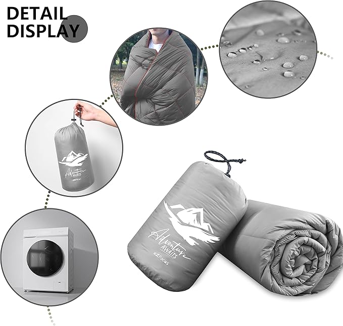Mini Camping Blanket,Lightweight Puffy Blanket Packable Down Alternative Throw Blanket Waterproof Windproof for Outdoors, Travel, Beach, Airplane, Hiking