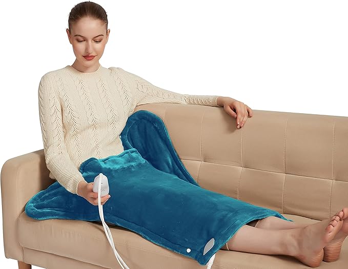 Ambershine 26"x35" XXXL King Size Neck& Shoulder& Back Heating Pad with 12 Temperature Settings& 4 Auto-Off Countdown Timers, Pain Relief for Back/Neck/Shoulder, Christmas gift for mom dad(Light Teal)