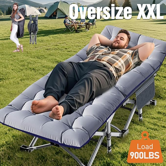 ABORON Oversized Folding Camping Cot for Adults, Double Layer 1200D, 500lb Capacity, Heavy Duty Guest Cot with Mat & Carrying Bag for Indoor & Outdoor Use