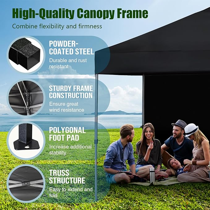 Eurmax USA NOMATTER ONE-Person Open&Close 10x10ft Pop Up Canopy Tent,Portable Shelter Canopy for Outdoor Events with 1 Removable Sidewall,Instant Canopies,Temporary Sunshade,Bonus 4 Sand Bags(Black)