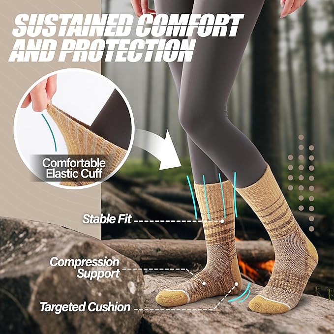 ANTSANG Merino Wool Hiking Socks for Men & Women 5 Pairs Thermal Warm Winter Thick Cushion Moisture Wicking Crew Boot Socks
