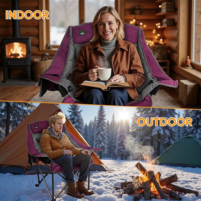 Northroad XL Heated Camping Chair, Oversized Heated Chairs,Portable Folding Heated Lawn Chair W/3 Control Levels for Outdoor Hiking, Picnics, Heavy-Duty 400-lbs Capacity, (Battery NOT Included)