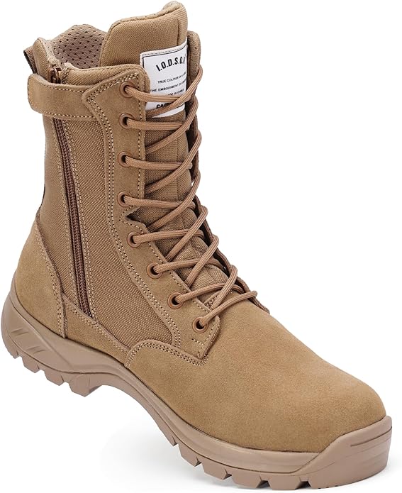Men's Military Tactical Work Boots with Side Zipper, Puncture Resistant, Desert Combat, Army Jungle, 8 Inch Lightweight Hiking Boots