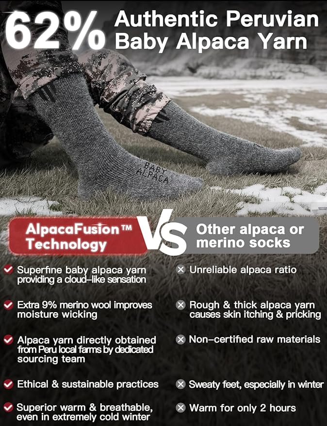 Alpaca Wool Boot Socks Men and Women, Heavyweight Thick Thermal Socks Cold Weather Hunting Hiking, Moisture Wicking