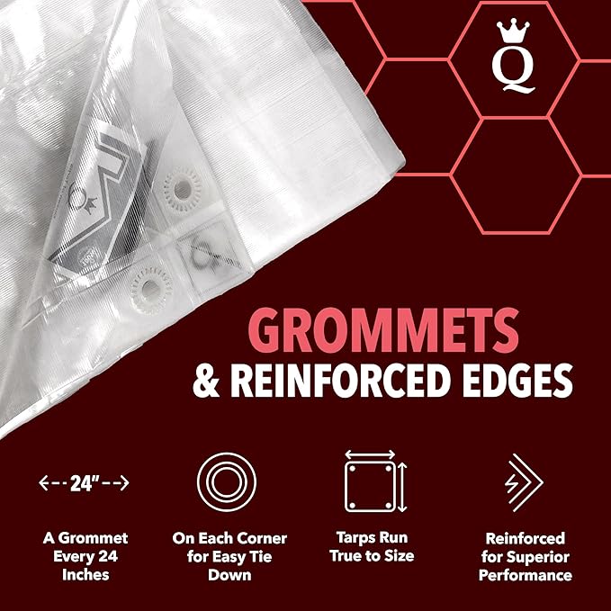 QUEEN OF TARPS | 10x12 Heavy Duty Tarp Waterproof, 120 GSM is 12 MIL, UV/Tear Resistant Tarp, Camping, Outdoor Furniture, Car, Tents, Painting, Firewood Protection | 10x12, Heavy Duty