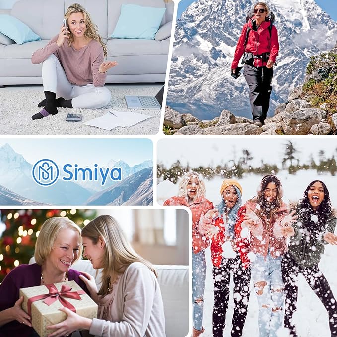 SIMIYA 5 Pairs Merino Wool Socks for Women Winter Thick Warm Hiking Socks Women Thermal Crew Cushion Socks