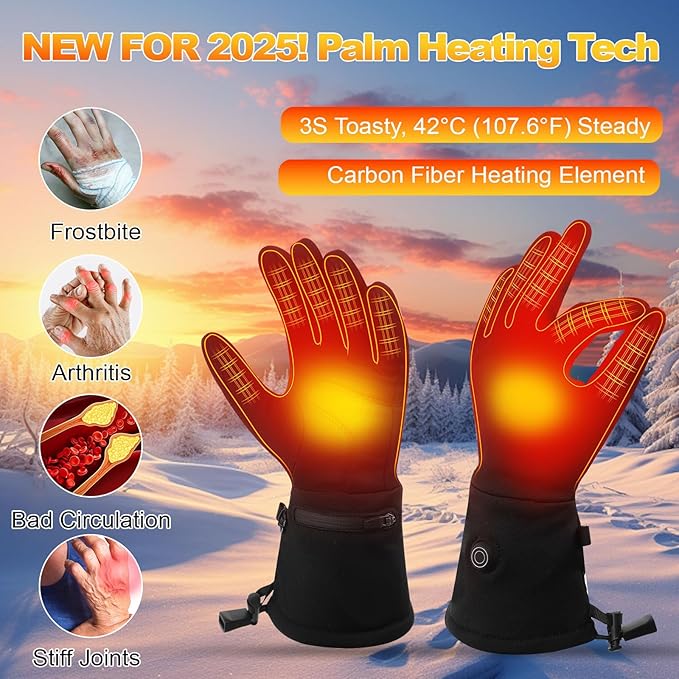 Heated Gloves for Men Women Rechargeable Electric Gloves 7.4V 3200mAh Battery Powered, Waterproof Windproof Thermal Gloves Ideal for Snow Sports, Camping & Skiing Raynaud's Arthritis