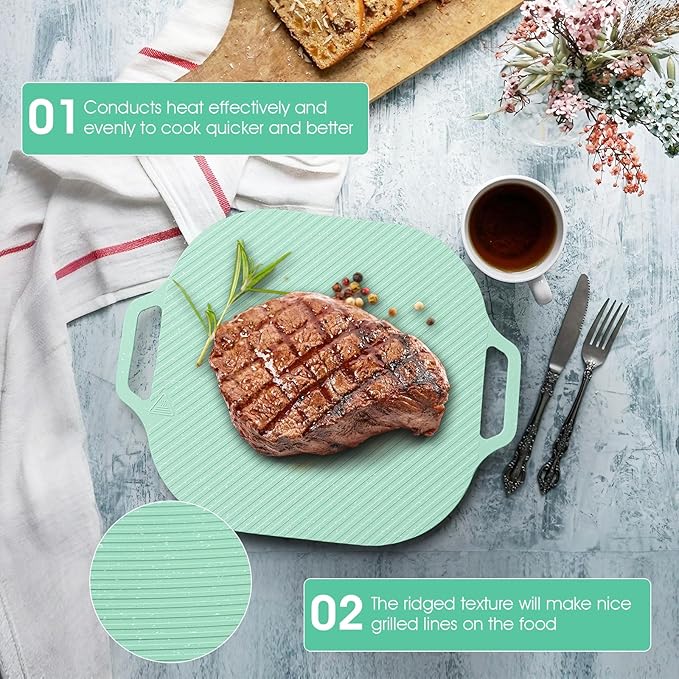 Korean Grill Pan for Stove Top, Camping Stove and induction Stove, Griddle with Thick Bottom, Non-stick Coating frying Pan (Green, Square)