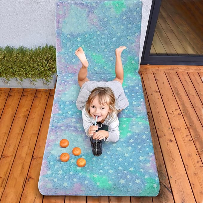 MeMoreCool Foldable Floor Mattress for Kids, Glow 57x22 Inch Toddler Nap Mat for Sleeping and Daycare, Portable Trifold Futon Mattress Floor Bed