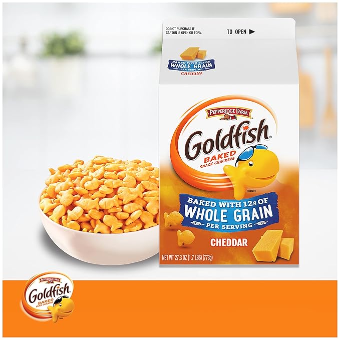 Goldfish Cheddar Cheese Crackers, Baked with Whole Grain, 27.3 oz Carton (Pack of 6)