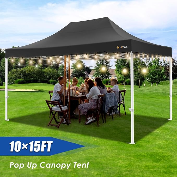 HOTEEL 10x15 Heavy Duty Pop Up Canopy Tent for Parties Event Wedding Commercial Instant Canopy Portable Shelter Folding with Roller Bag, Waterproof UV Resistant, Upgraded Thick Hexagonal Legs, Black