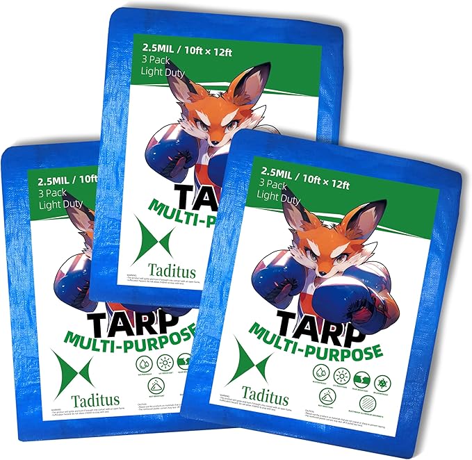 3 in a Pack, Maximize Value, Minimize Cost, Multipack Advantage with Budget-Friendly Poly Tarps, 2.5 Mil Cheap Large Light Tarps, Multipurpose Waterproof Protective Cover, 10x12 Feet, Blue