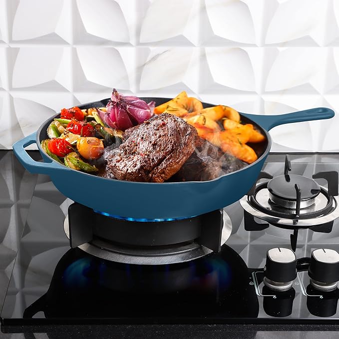Utopia Kitchen Cast Iron Frying Pan 10.25 Inch, Cast Iron Chefs Pan, Pre Seasoned Skillet, Safe Grill Cookware for Indoor & Outdoor Use, Teal