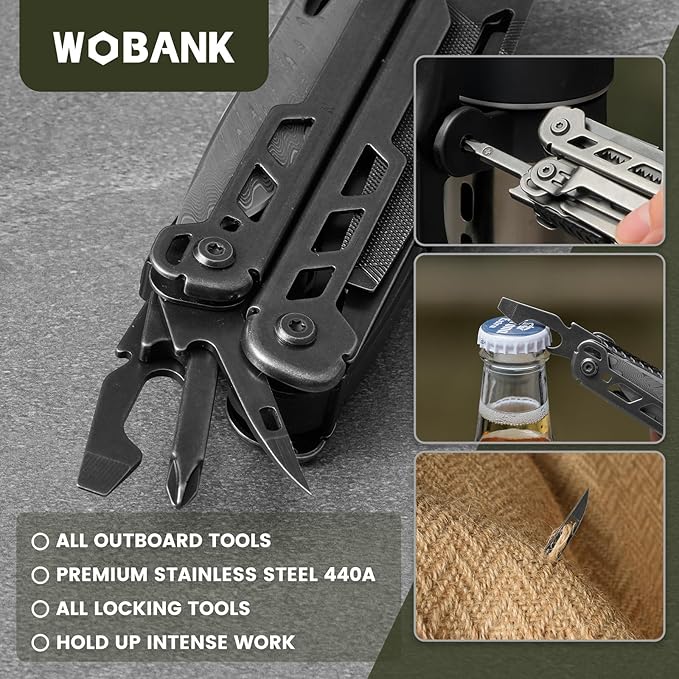 Multitool, 16-in-1 Stainless Steel Multi Tool Pliers with Adjustable Hex Wrench, Damascus Pocket Knife, Nylon Sheath for Survival, Camping and Hunting, Hiking, Simple Repair