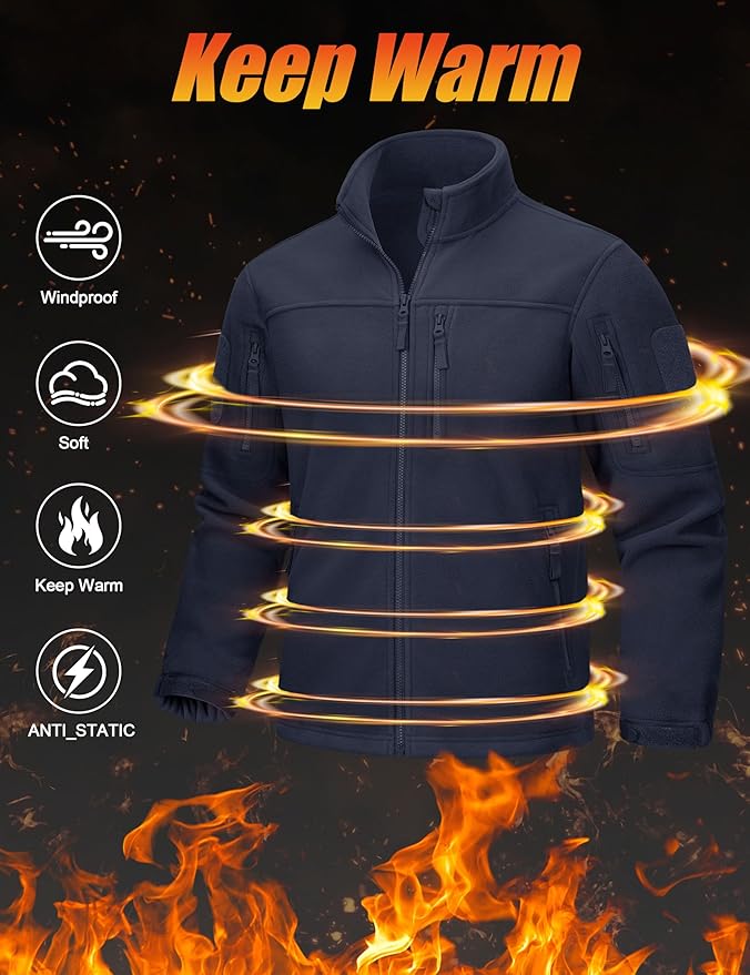 CRYSULLY Men's Fleece Jacket Tactical Full-Zip Winter Coat Jackets Multi Pockets