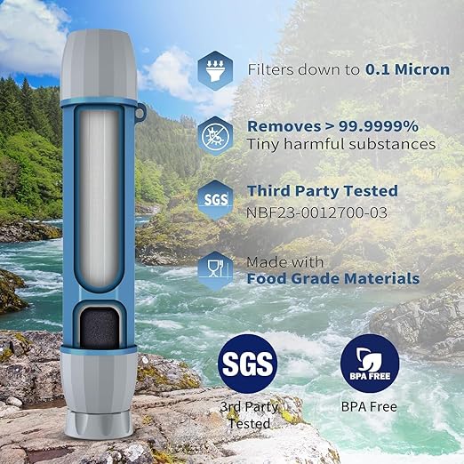 5 Pack Personal Water Filter Straw for Drinking Survival, 0.1-Micron Portable Water Purifier Straw Filters for Camping, Hiking, Travel, Backpacking & Emergency Preparedness