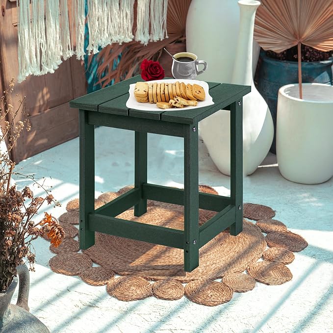 LZRS Adirondack Square Outdoor Side Table for Patio, Pool Composite Patio Table,HDPE End Tables for Backyard,Pool, Indoor Companion, Easy Maintenance & Weather Resistant(Dark Green)