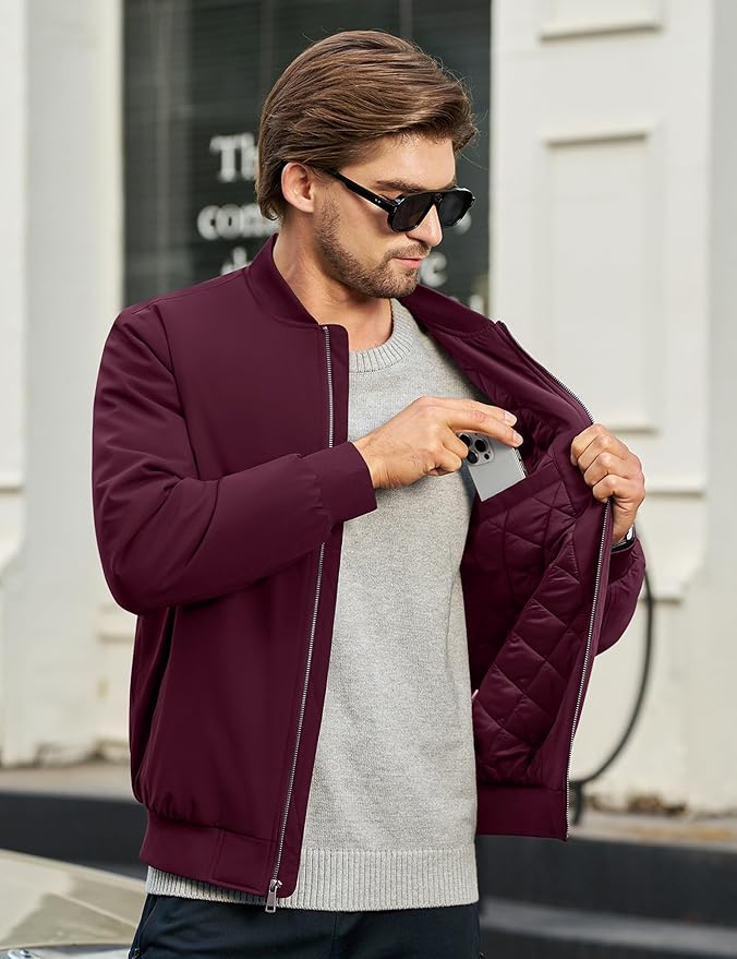 Cotrasen Mens Bomber Jacket Fall Winter Warm Windbreaker Casual Full Zip Padded Coats with Pockets