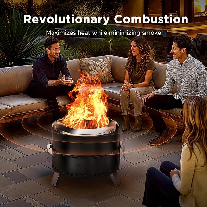 Ciays Smokeless Firepit, 19 Inch Fire Pit for Camping with Patented Technology, Portable Fire Pit for Outside with Steel Grill Rack, Fire Poker, and Bag, Easy Setup and Storage, Wood Burning (Black)