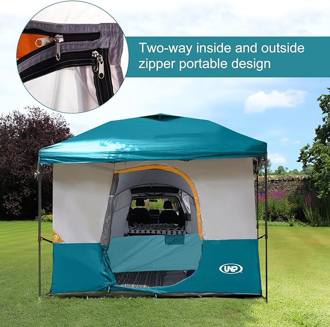 UNP Camping Cube Tent 10'x10' - Converts 10' Straight Leg Canopy into Camping Tent - Connect Jeep & SUV Tailgate - Ocean Blue (Canopy Pole/Shelter NOT Included)