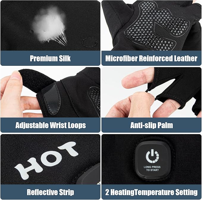 Heated Gloves for Men Women, Rechargeable Full & Half Hands Electric Gloves Heated Fingerless Touchscreen Gloves Heated Winter Hand Warmer for Work Cycling Skiing Outdoor Snow (Medium)
