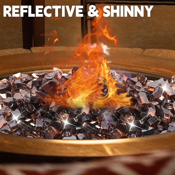 20 Pounds Fire Pit Glass, Copper Reflective Tempered Glass Rocks, High Luster, Fit for Natural and Propane Fire Pit Table, Fireplace and Landscaping
