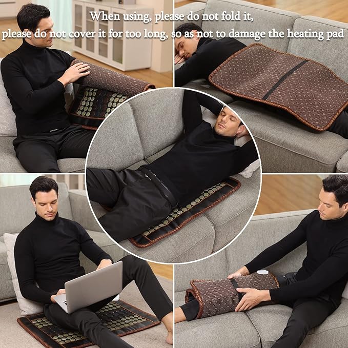 Far Infrared Heating Pad,Natural Jade and 2 Different Tourmaline Heating Pad, Electric Heating Pads for Back Neck Shoulders and Abdomen,Auto Shut Off Function,Father's Day Gifts