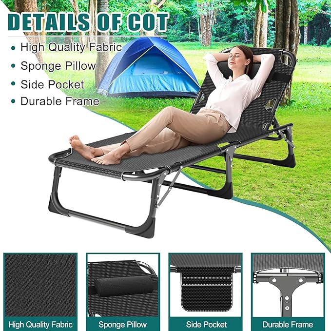 DoCred Folding Camping Cot with Mattress, 2 Pack Heavy Duty Folding Cot for Adults, Portable Sleeping Cot Bed Adults Outdoor Bed with Carry Bag, Travel Camp Cots