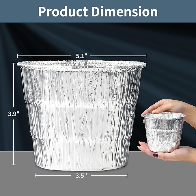 30-Pack Heavy-Duty Aluminum Grease Liners 5.1" Top Dia x 3.9" H | Disposable Drip Bucket Liners for Pellet Grills | Heat-Resistant Grill Accessories with Secure Fit Design