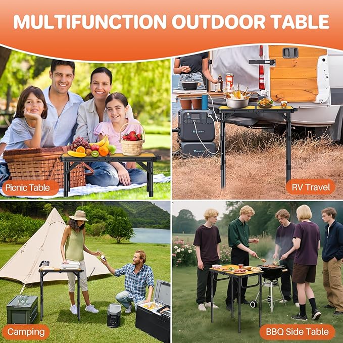 FUNYKICH 2ft Small Folding Camping Table, 3 Height Adjustable Portable Picnic Table, Lightweight Aluminum Outdoor Tables with Carry Handle for Camping, Picnic, BBQ, L22.8 xW15.7 (58x40cm)