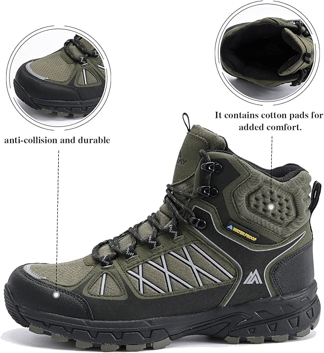 Queday Men's Hiking Boots Waterproof Outdoor Lightweight Trekking Shoes Ankle High Boots
