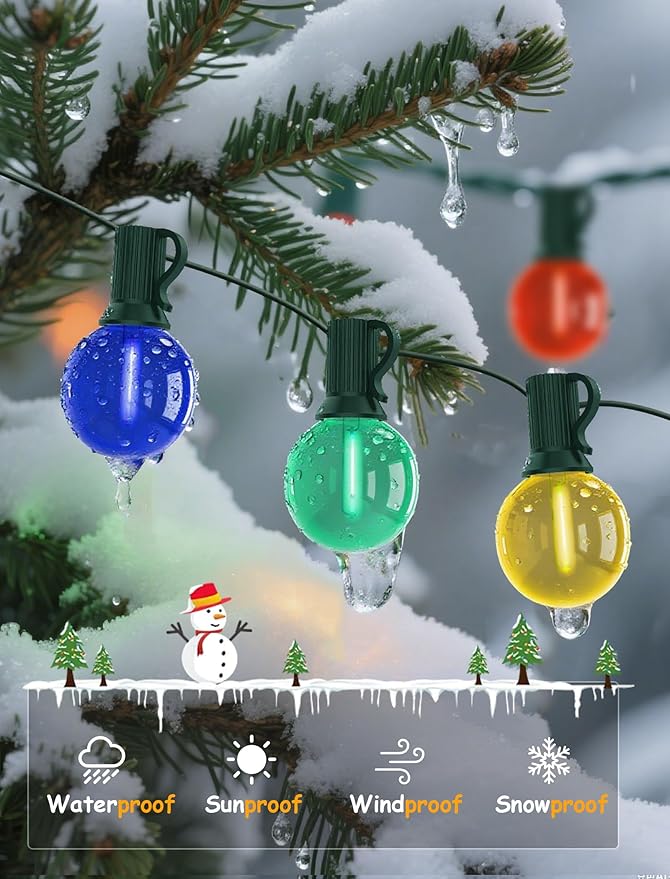 50Ft Multicolor Christmas Decorations Lights G40 Globe Outdoor String Light with 27 Shatterproof Colorful Bulbs, Hanging Patio Lights Waterproof for Backyard Porch Balcony Wedding Party Roofline-Green