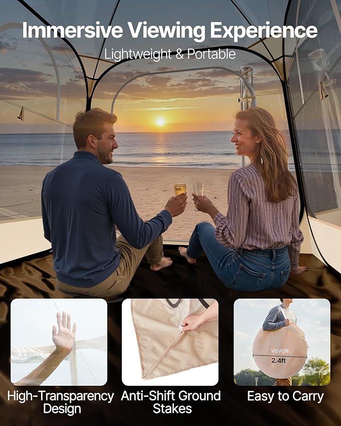 VEVOR Pop up Sports Tent, 4 Sizes Optional Clear Bubble Tent for 1-6 Person, Waterproof Outdoor Pod with Floor Mat & Top Cover, Garden Igloo Dome Tents Camping Shelter for Sports Watching