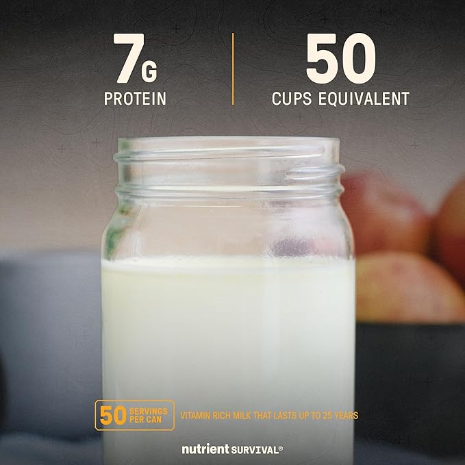 Nutrient Survival Vitamin Powdered Milk, Freeze Dried Prepper Supplies & Emergency Food Supply, 21 Essential Nutrients, Soy & Gluten Free, Shelf Stable Up to 25 Years, One Can, 50 Servings