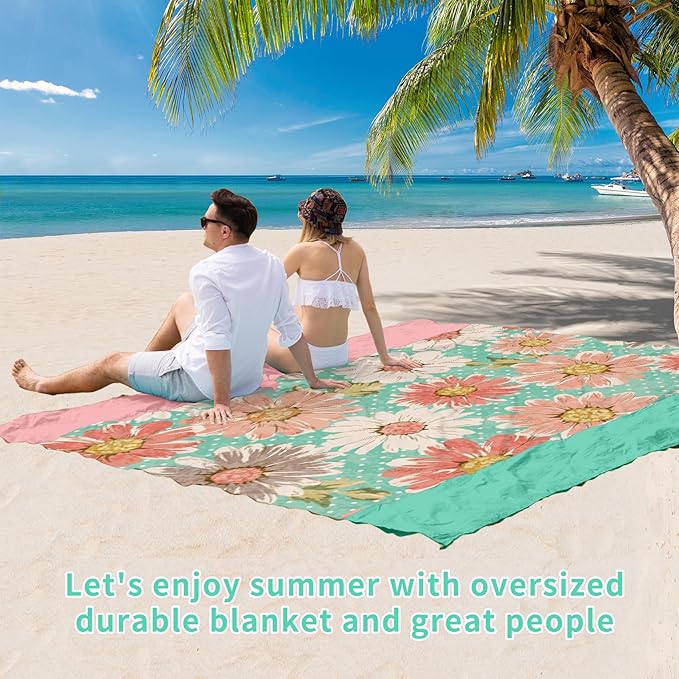 BYDOLL Beach Blanket Waterproof Sandproof 78''ร81'' Suits1-4 Adults Compact Lightweight Oversized Sand-Free Blanket Large Picnic Mat for Beach Travel Camping Hiking