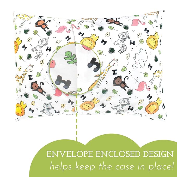 Little Sleepy Head Toddler Pillow with Pillowcase 13x18 - Kids Pillow for Sleeping - Toddler Pillow - Better Neck Support Ergonomic Pillow and Toddler Pillowcase - Best Pillows for Kids (Safari)