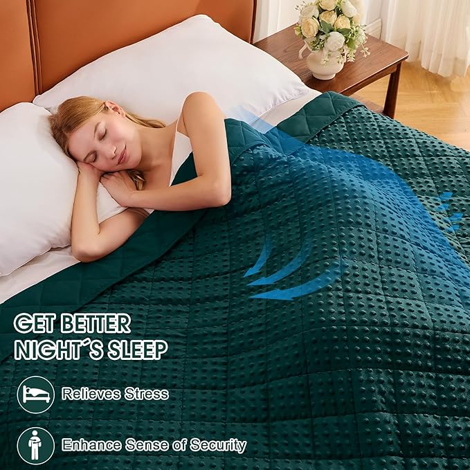 Weighted Blanket for Adults (20lbs, 48"x72" Twin Size) - Breathable Minky Heavy Blanket for 130-220lbs with Premium Glass Beads - Soft Thick Blanket for All-Season Sleeping Comfort - Green