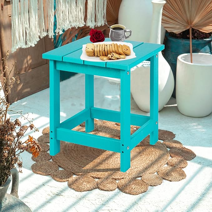LZRS Adirondack Square Outdoor Side Table for Patio, Pool Composite Patio Table,HDPE End Tables for Backyard,Pool, Indoor Companion, Easy Maintenance & Weather Resistant(Turquoise)