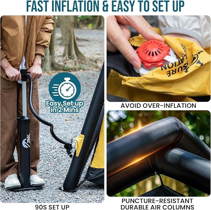 TAILI Inflatable Blow Up Tent for Camping with Hand Pump for 2/3/4/6 Person, Easy Setup Outdoor Inflatable Oxford Waterproof Air Tent House for Family Camping Adult