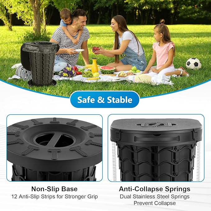 imodomio Retractable Portable Toilet Camping Toilet - Adjustable Height Camp Toilet Portable Potty for Camping, Car, Travel, Boat, Beach, Tent and Emergency Use