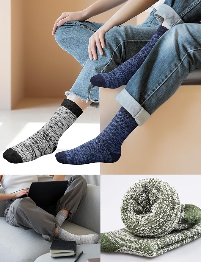Yeblues 5 Pairs Thick Wool Socks Mens, Warm Winter Fuzzy Socks,Soft Hiking Socks Men Moisture Wicking Boot
