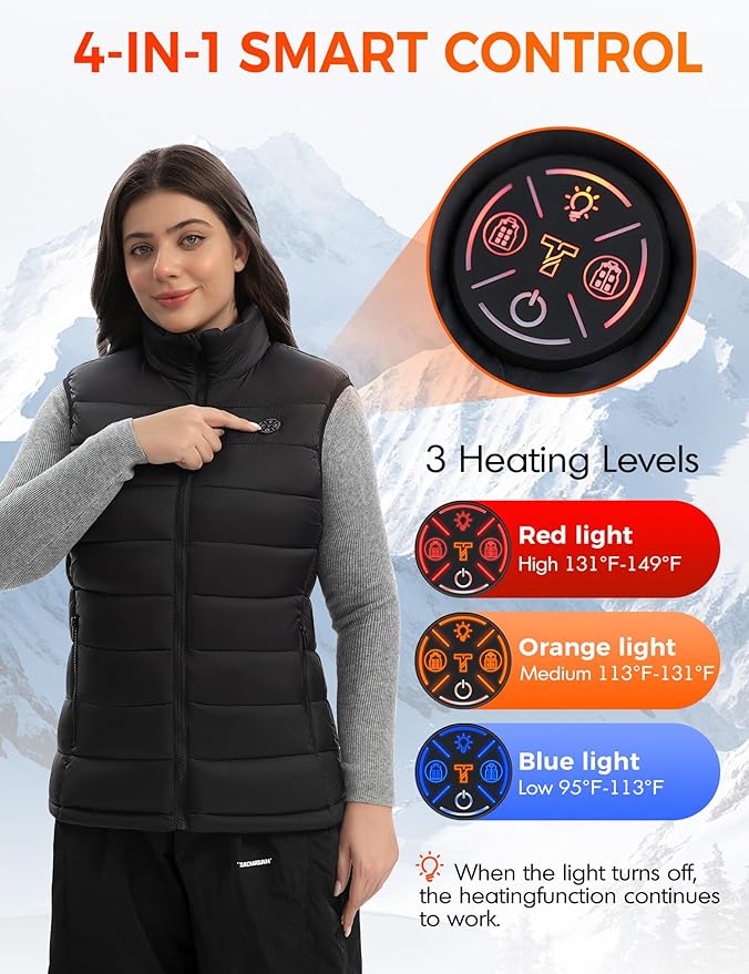 Women Heated Vest with Battery Pack Included, 15-Zones Electric Heating Vests Lightweight 7.4V for Outdoor Hiking